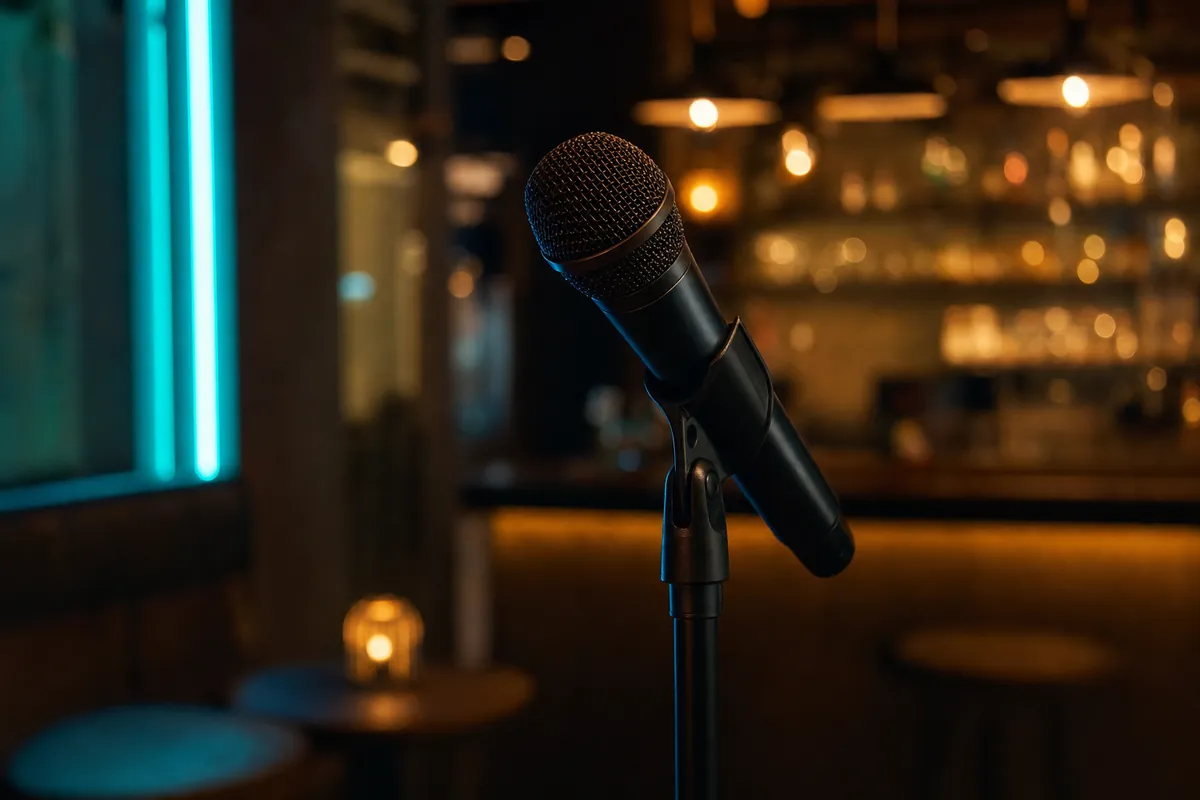 Een microfoon staat klaar voor een karaokeavond
